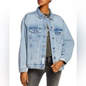 Anine Bing Rory Distressed Denim Jacket in Vintage Blue Size Small